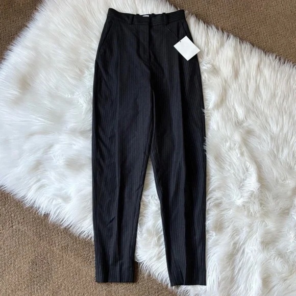 Toteme NWT Pinstriped Tapered-Leg Viscose-Wool Trousers Black 0